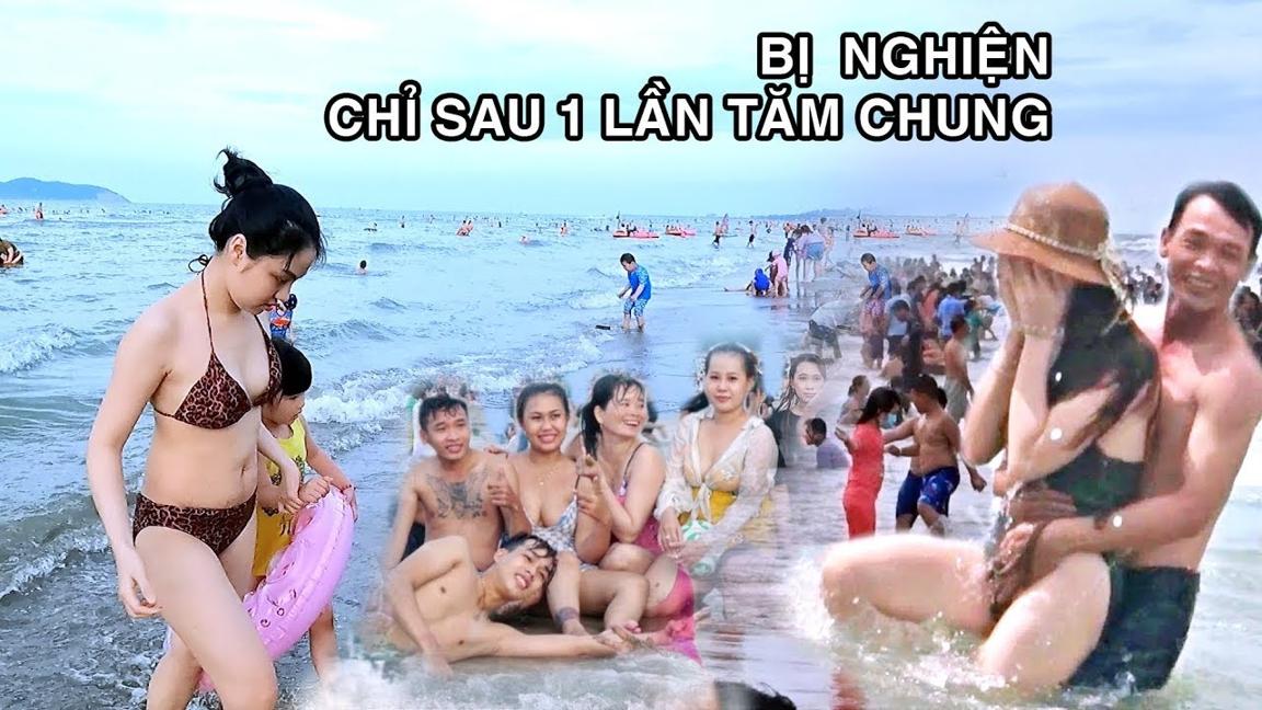 Bãi biển Mỹ Khê, Gái xinh đẹp Việt Nam mặc Bikini đi tắm biển lộ hàng